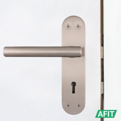 AFIT Satin Door Handle Key Lock Set - 1 Pair Internal T-Bar Handles on Backplate, Hinges 76mm & SashLock 64mm - Olvera Range