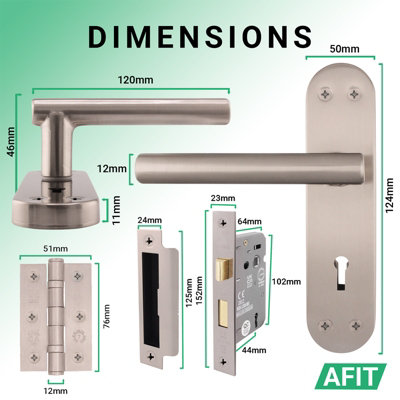 AFIT Satin Door Handle Key Lock Set - 1 Pair Internal T-Bar Handles on Backplate with Sash Lock (64mm) - Olvera Range
