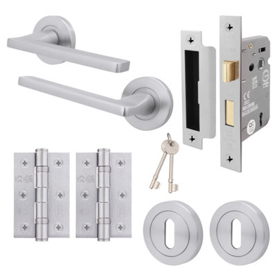 AFIT Satin Door Handle Key Lock Set, Satin Chrome Internal Door