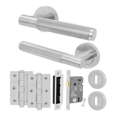 AFIT Satin Door Handle Key Lock Set Satin Nickel Internal 64mm Lock and ...