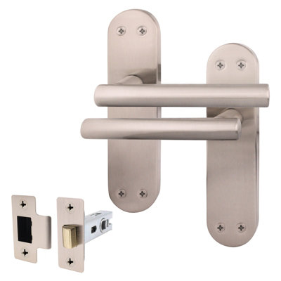AFIT Satin Door Handle Latch Set - 1 Pair Internal T-Bar Handles on Backplate & Latch (64mm) - Olvera Range