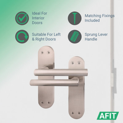 AFIT Satin Door Handle Latch Set - 1 Pair Internal T-Bar Handles on Backplate & Latch (64mm) - Olvera Range