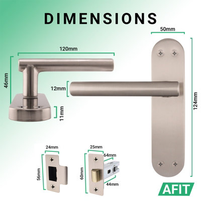 AFIT Satin Door Handle Latch Set - 1 Pair Internal T-Bar Handles on Backplate & Latch (64mm) - Olvera Range