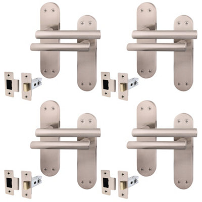 AFIT Satin Door Handle Latch Set - 4 Pairs Internal T-Bar Handles on Backplate & Latches (64mm) - Olvera Range