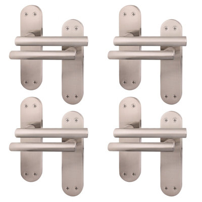 AFIT Satin Door Handles - 4 Pairs Internal Latch T-Bar Handles on Backplate - Olvera Range