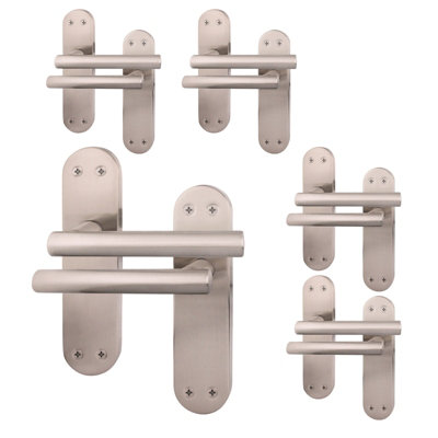 AFIT Satin Door Handles - 5 Pairs Internal Latch T-Bar Handles on Backplate - Olvera Range