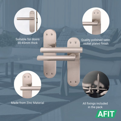 AFIT Satin Door Handles - 5 Pairs Internal Latch T-Bar Handles on Backplate - Olvera Range