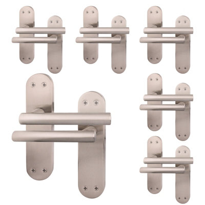 AFIT Satin Door Handles - 6 Pairs Internal Latch T-Bar Handles on Backplate - Olvera Range