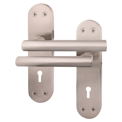 AFIT Satin Door Handles for Key Lock - 1 Pair Internal T-Bar Handles on Backplate - Olvera Range