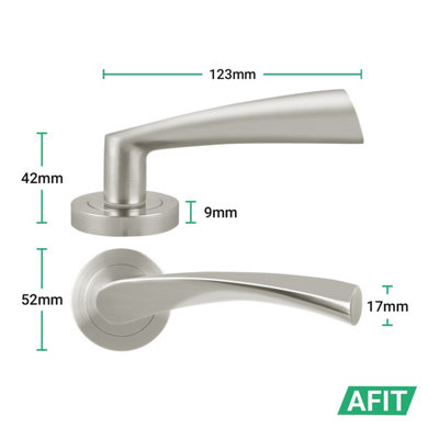 AFIT Satin Door Handles Round Rose with Latch, 1 Pair of Satin Nickel Internal Handles, Latch (64mm) - Novi Range