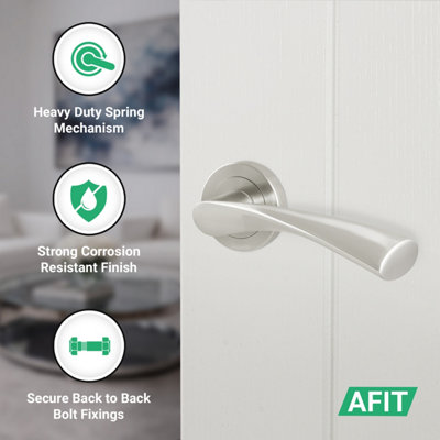 AFIT Satin Door Handles Round Rose with Latch, 1 Pair of Satin Nickel Internal Handles, Latch (64mm) - Novi Range
