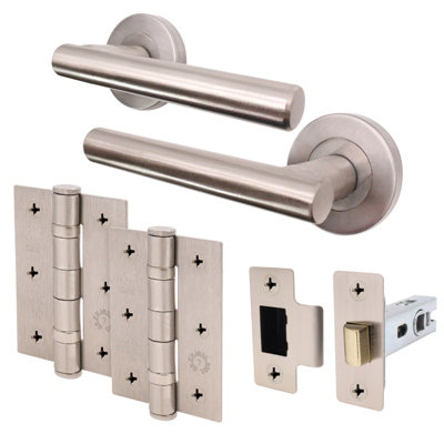 AFIT Satin Door Handles Round Rose with Latch and Hinges T-Bar 1 Pair Olvera Range Price Comparisons | Compare The Build