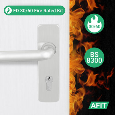 AFIT Satin Fire Door Euro Handles, Aluminium 19mm Return to Door Lever ...