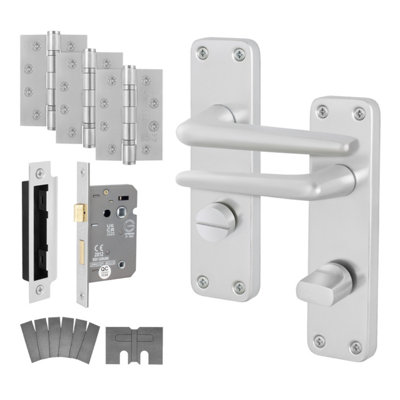AFIT Satin Fire Door Handle, Bathroom Lock and Hinge Kit for Fire Doors ...