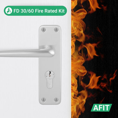 AFIT Satin Fire Door Handle, Euro Cylinder Lock and Hinge Kit for Fire ...
