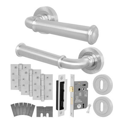 AFIT Satin Fire Door Handle Key Lock Set, Satin Nickel Internal Fire ...