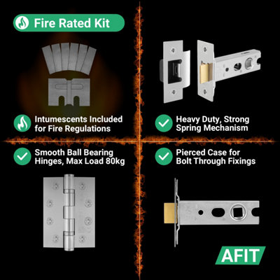 AFIT Satin Fire Door Handles, Latch and Hinge Kit for Fire Doors ...