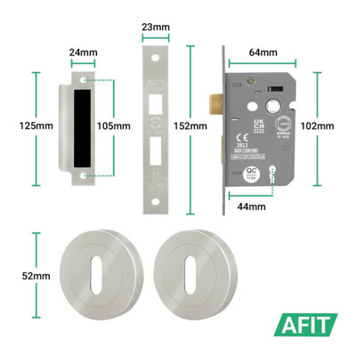 AFIT Satin Lock Door Handles Round Rose with Escutcheons and Sashlock T ...