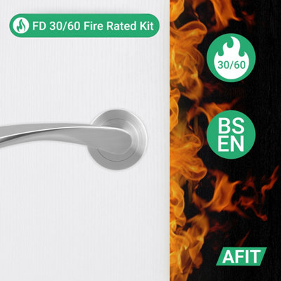 AFIT Satin Nickel Bathroom Door Handle Kit - Fire Rated FD30/60, 1 Pair of Internal Handles, Lock 80mm, Hinges - Novi