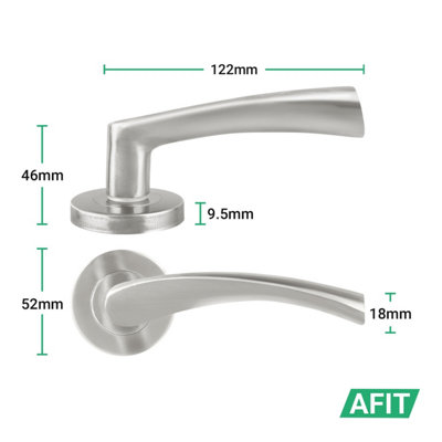 AFIT Satin Nickel Bathroom Door Handle Kit - Fire Rated FD30/60, 1 Pair of Internal Handles, Lock 80mm, Hinges - Novi