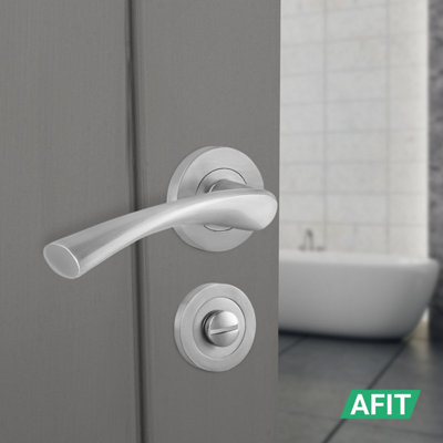 AFIT Satin Nickel Bathroom Door Handle Kit - Fire Rated FD30/60, 1 Pair of Internal Handles, Lock 80mm, Hinges - Novi