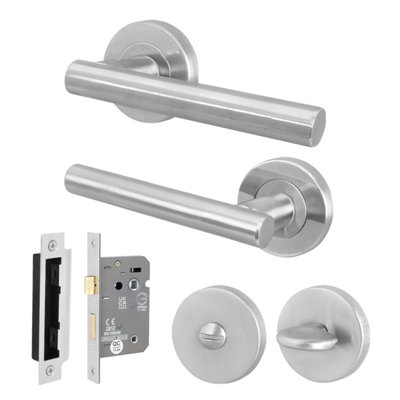 AFIT Satin Nickel Bathroom Door Handle & Lock Set - Handles, Turn & Release & Lock - Olvera Range