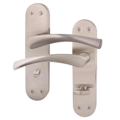 AFIT Satin Nickel Bathroom Door Handles - Novi Backplate Range