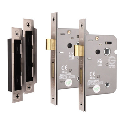 AFIT Satin Nickel Bathroom Lock - Fire Rated & CE Approved Mortice Door Lock 64mm / 2.5 Inch - Pack of 2