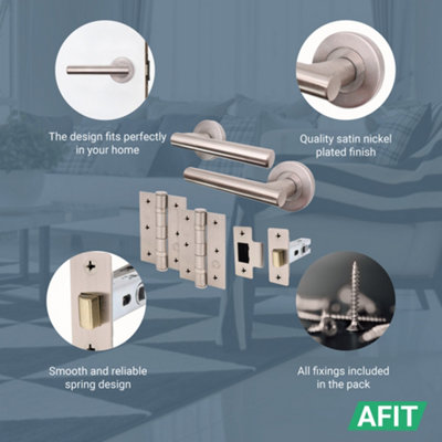 AFIT Satin Nickel Door Handle Latch set - Latch (66mm), Hinges (76mm) Olvera Range