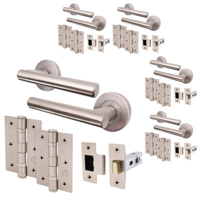 AFIT Satin Nickel Door Handle Latch set, Pack of 5 - Latch (64mm), Hinges (76mm) Olvera Range