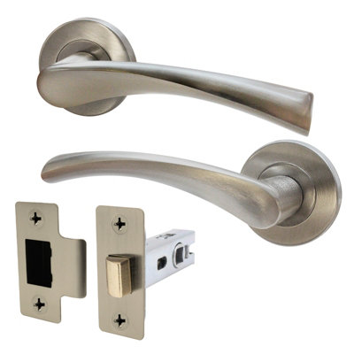 AFIT Satin Nickel Door Handle Latch set, Round Internal Door Handles, Latch 66mm Novi Range