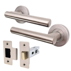 AFIT Satin Nickel Door Handle Latch Set  Round T-Bar Internal Door Handles & Latch (64mm) Satin Lever on Rose Olvera Range