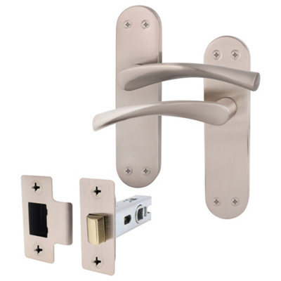AFIT Satin Nickel Door Handle Set - Door Handles & Latch (64mm) - Novi Backplate Range