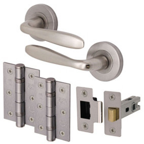 AFIT Satin Nickel Door Handle Set - Internal Door Handles, 64mm Latch, 76mm Hinges - Santeau Range