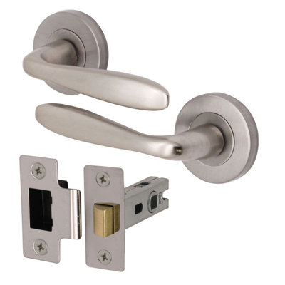 AFIT Satin Nickel Door Handle Set - Internal Door Handles, 64mm Latch, 76mm Hinges - Santeau Range