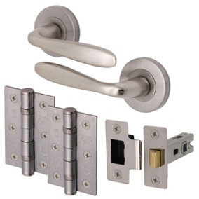 AFIT Satin Nickel Door Handle Set - Internal Door Handles, 66mm Latch, 76mm Hinges - Santeau Range