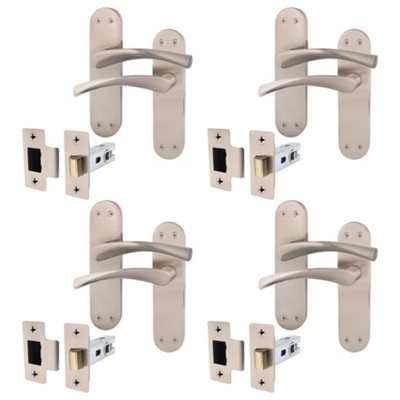 AFIT Satin Nickel Door Handle Set - Pack 4 - Door Handles & Latch (64mm) - Novi Backplate Range
