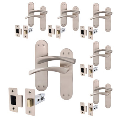AFIT Satin Nickel Door Handle Set - Pack 6 - Door Handles & Latch (64mm) - Novi Backplate Range