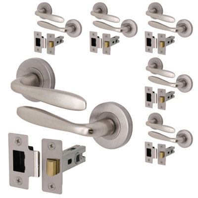 AFIT Satin Nickel Door Handle Set - Pack 6 - Includes Door Handles & 64mm Latch - Santeau Range Price Comparisons | Compare The Build