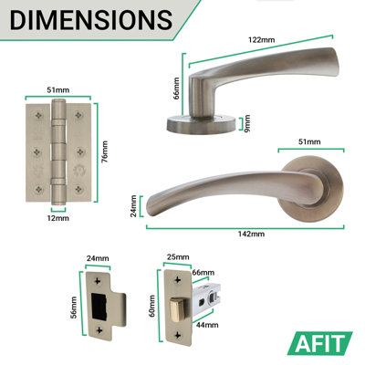AFIT Satin Nickel Door Handle Set - Pack 6 - Includes Door Handles, Latch (64mm) & Hinges (76mm) - Novi Range