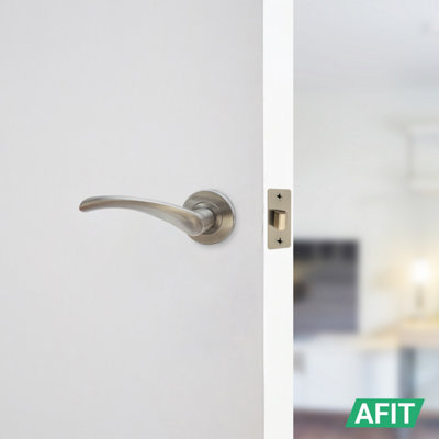 AFIT Satin Nickel Door Handle Set - Pack 6 - Includes Door Handles, Latch (64mm) & Hinges (76mm) - Novi Range