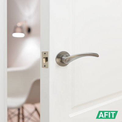 AFIT Satin Nickel Door Handle Set - Pack 6 - Includes Door Handles, Latch (64mm) & Hinges (76mm) - Novi Range