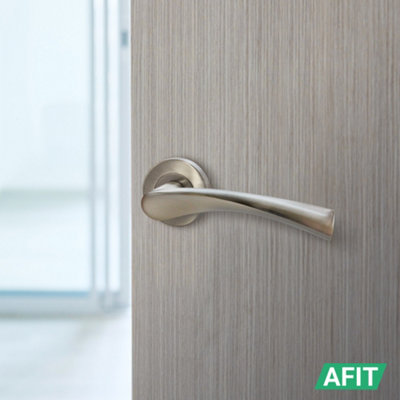 AFIT Satin Nickel Door Handle Set - Pack 6 - Includes Door Handles, Latch (64mm) & Hinges (76mm) - Novi Range