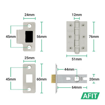 AFIT Satin Nickel Door Handles Round Rose Latch Kit, 4 Pairs Internal Lever Handles, Latches 64mm and Hinges - Olvera