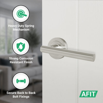 AFIT Satin Nickel Door Handles Round Rose Latch Kit, 4 Pairs Internal Lever Handles, Latches 64mm and Hinges - Olvera