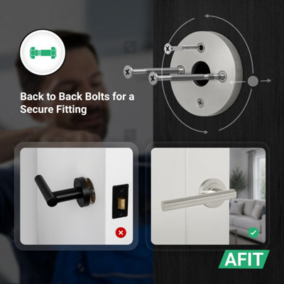 AFIT Satin Nickel Door Handles Round Rose Latch Kit, 4 Pairs Internal Lever Handles, Latches 64mm and Hinges - Olvera
