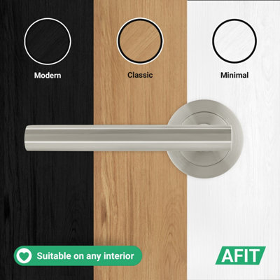 AFIT Satin Nickel Door Handles Round Rose Latch Kit, 4 Pairs Internal Lever Handles, Latches 64mm and Hinges - Olvera