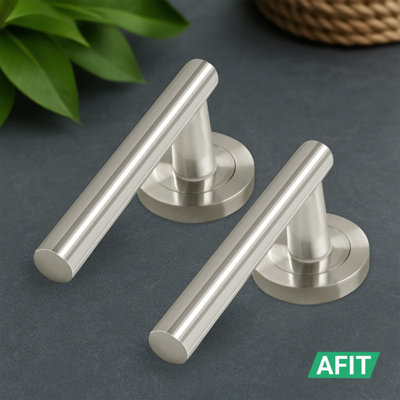 AFIT Satin Nickel Door Handles Round Rose Latch Kit, 4 Pairs Internal Lever Handles, Latches 64mm and Hinges - Olvera