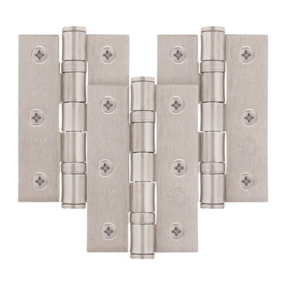 AFIT Satin Nickel Door Hinges - 3 Inch / 76mm  Internal Fire Door Hinges - 1.5 Pairs