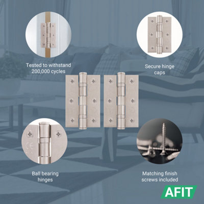 AFIT Satin Nickel Door Hinges - 3 Inch / 76mm Internal Fire Door